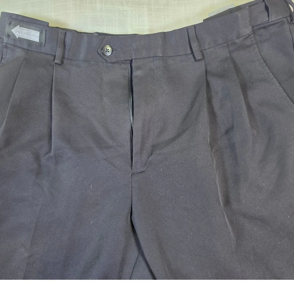 Savane Comfort Plus Mens Black Pleated Cuffed Dress Pants 34W x 34L F58994